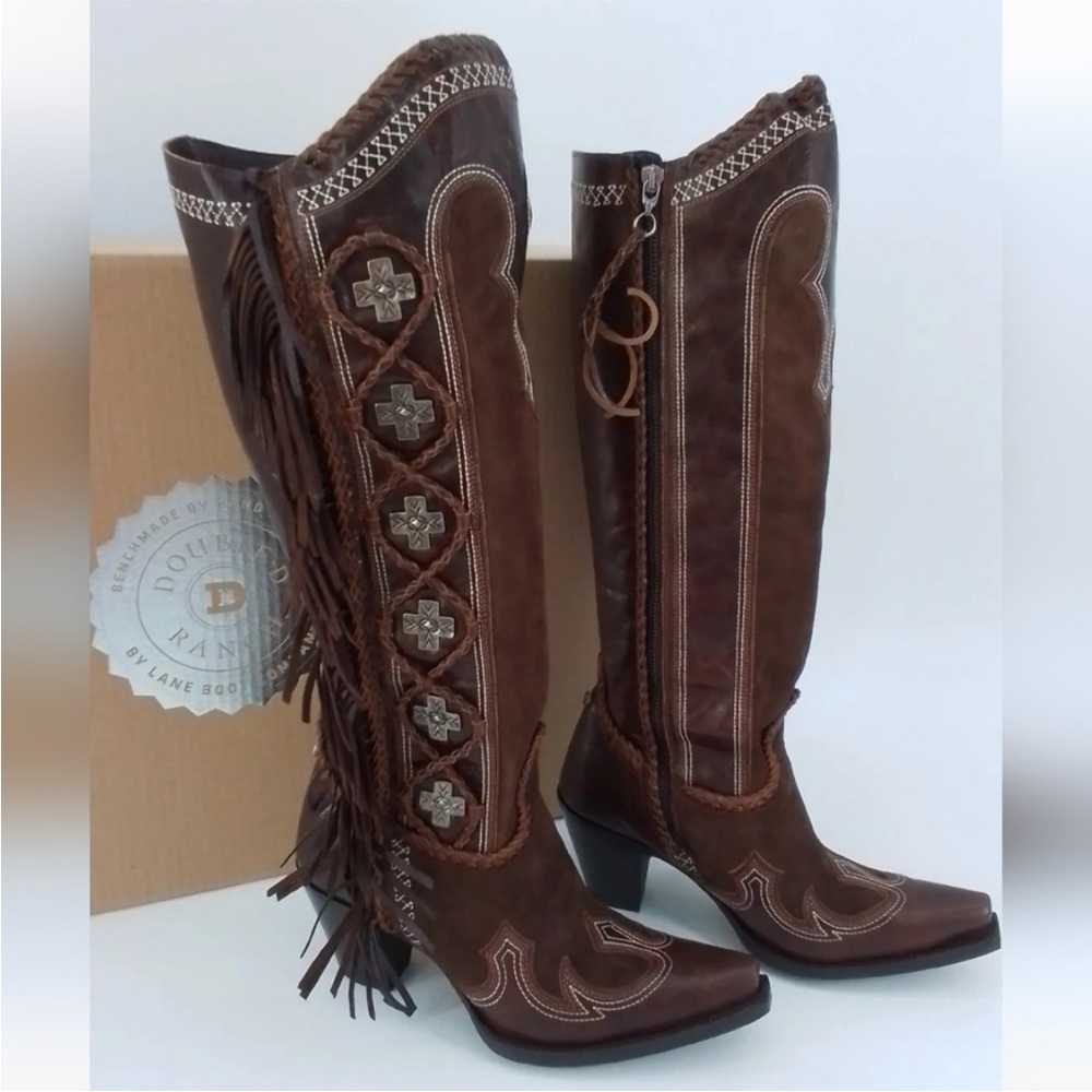 NIB Double D Ranch by Lane Brown Domingo Fringed Boots Western Cowboy Size 7.5.